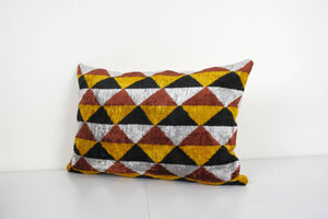 Colorful Ikat Velvet Pillow - Lumbar Silk Cushion Cover