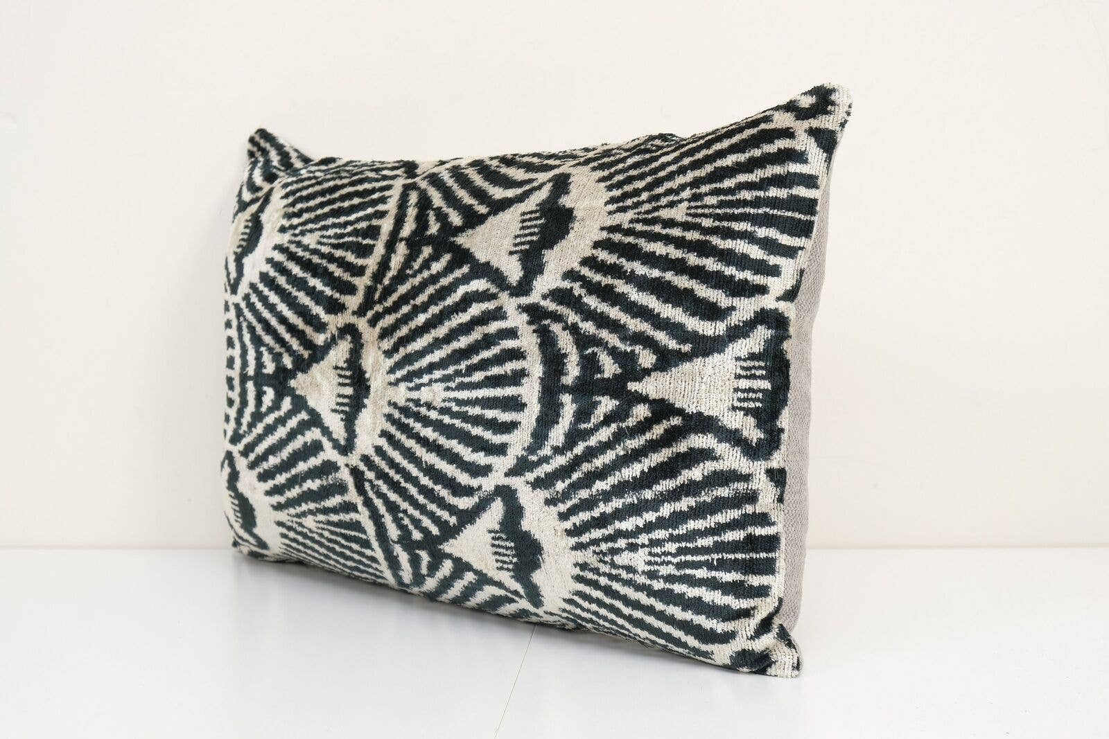 Geometric Design Ikat Velvet Pillow - Black Ethnic Silk