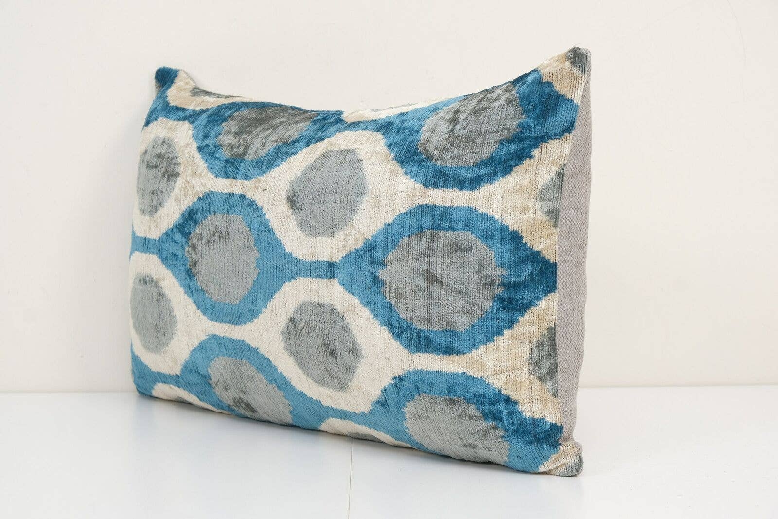 Ikat Blue Lumbar Pillow - Silk Ikat Velvet Pillow - Lumbar
