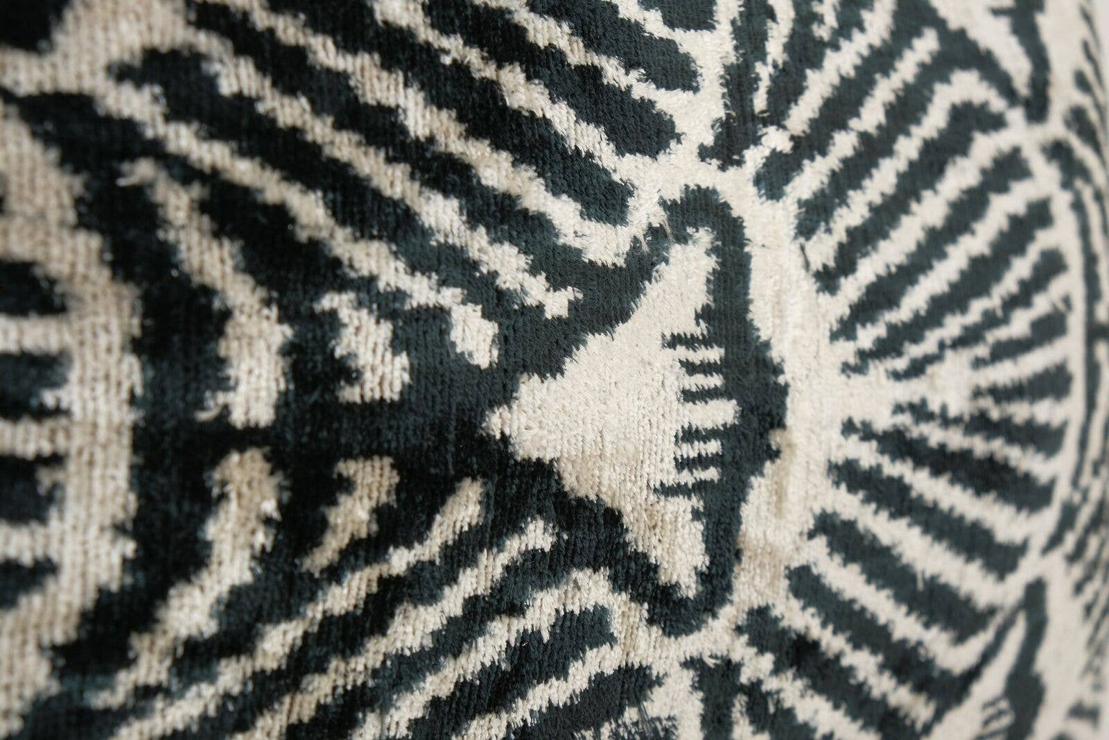 Geometric Design Ikat Velvet Pillow - Black Ethnic Silk