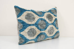 Ikat Blue Lumbar Pillow - Silk Ikat Velvet Pillow - Lumbar