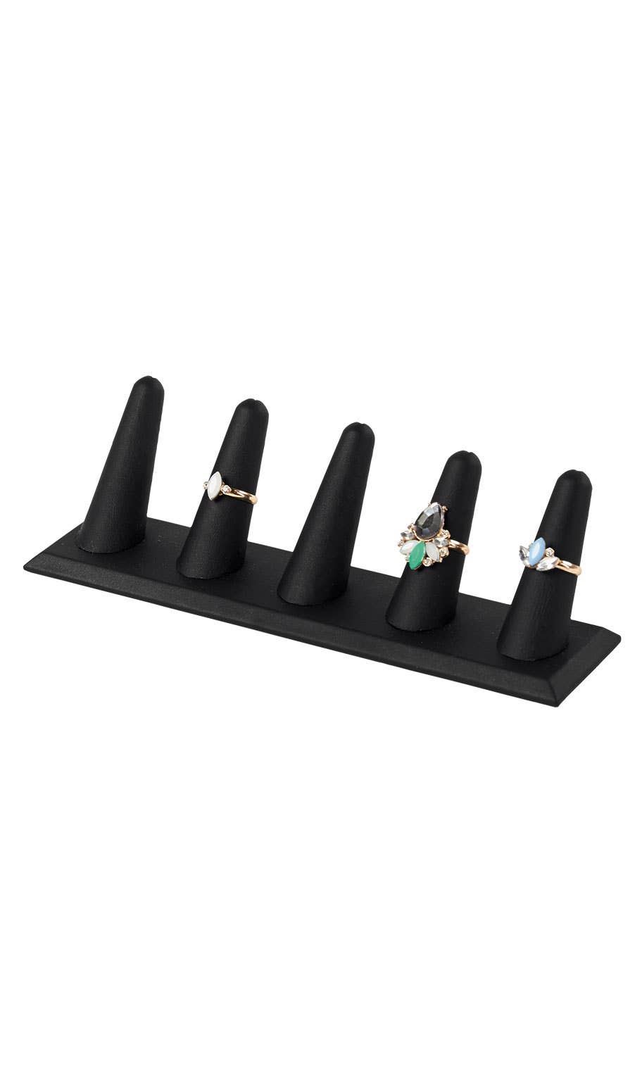 5-Finger Black Faux Leather Ring Display