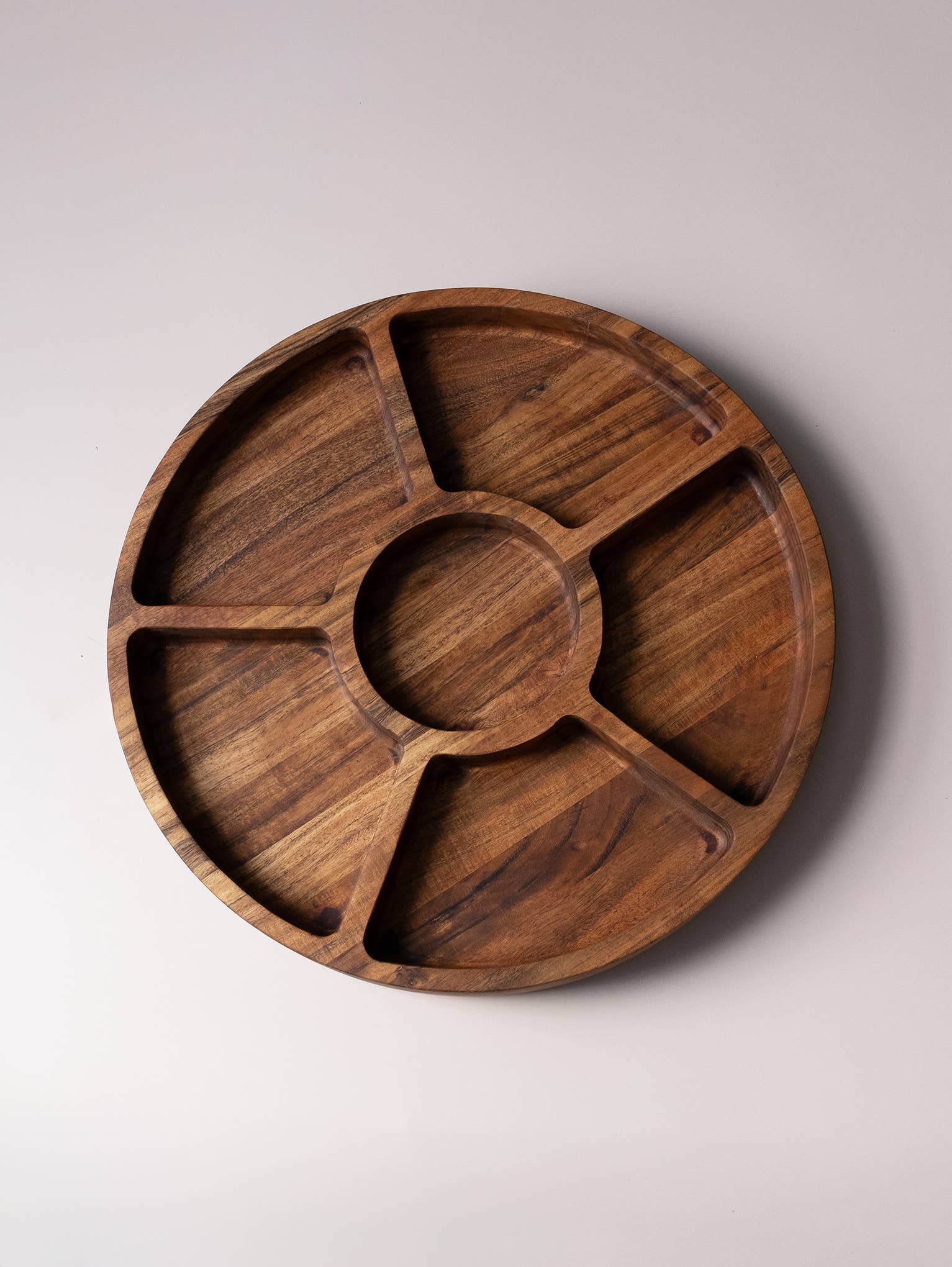 Large Divided Round Wood Tray