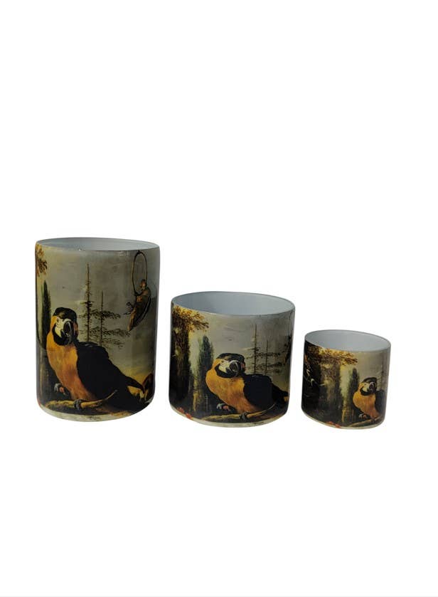 Glass Parrot Print Votive Holder, Medium