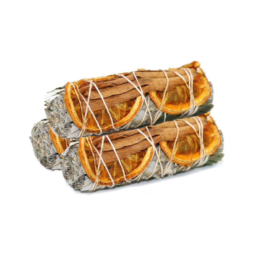 White Sage, Cinnamon + Orange Smudge Stick