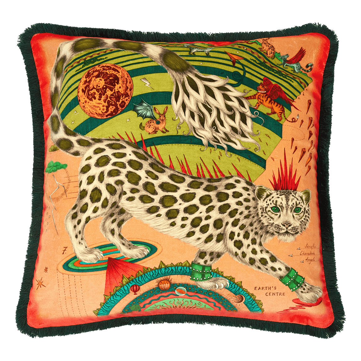 Snow Leopard Luxury Velvet Cushion: Flame