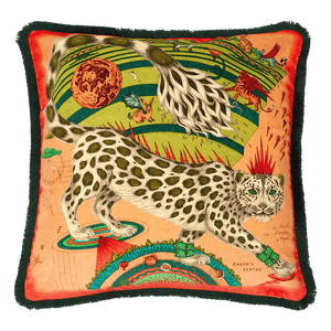 Snow Leopard Luxury Velvet Cushion: Flame