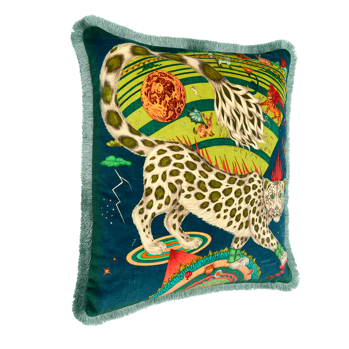 Snow Leopard Luxury Velvet Cushion: Flame