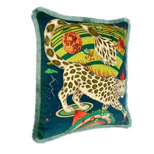 Snow Leopard Luxury Velvet Cushion: Flame