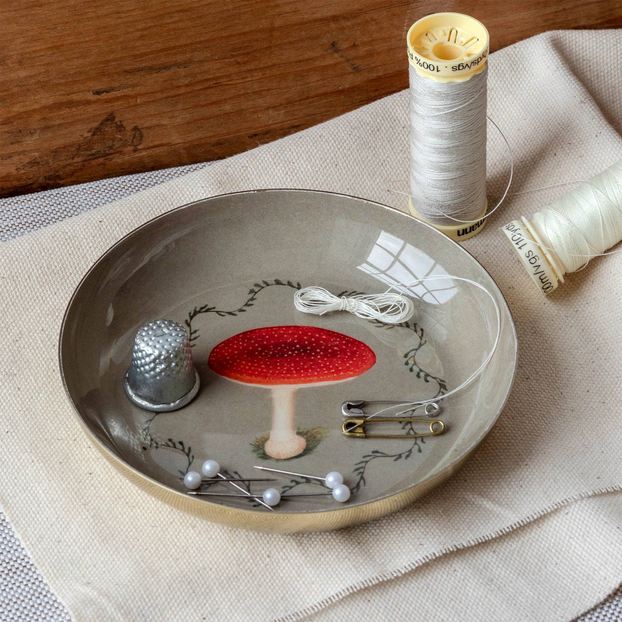 Round Enamel Tray, Mushroom