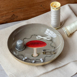 Round Enamel Tray, Mushroom