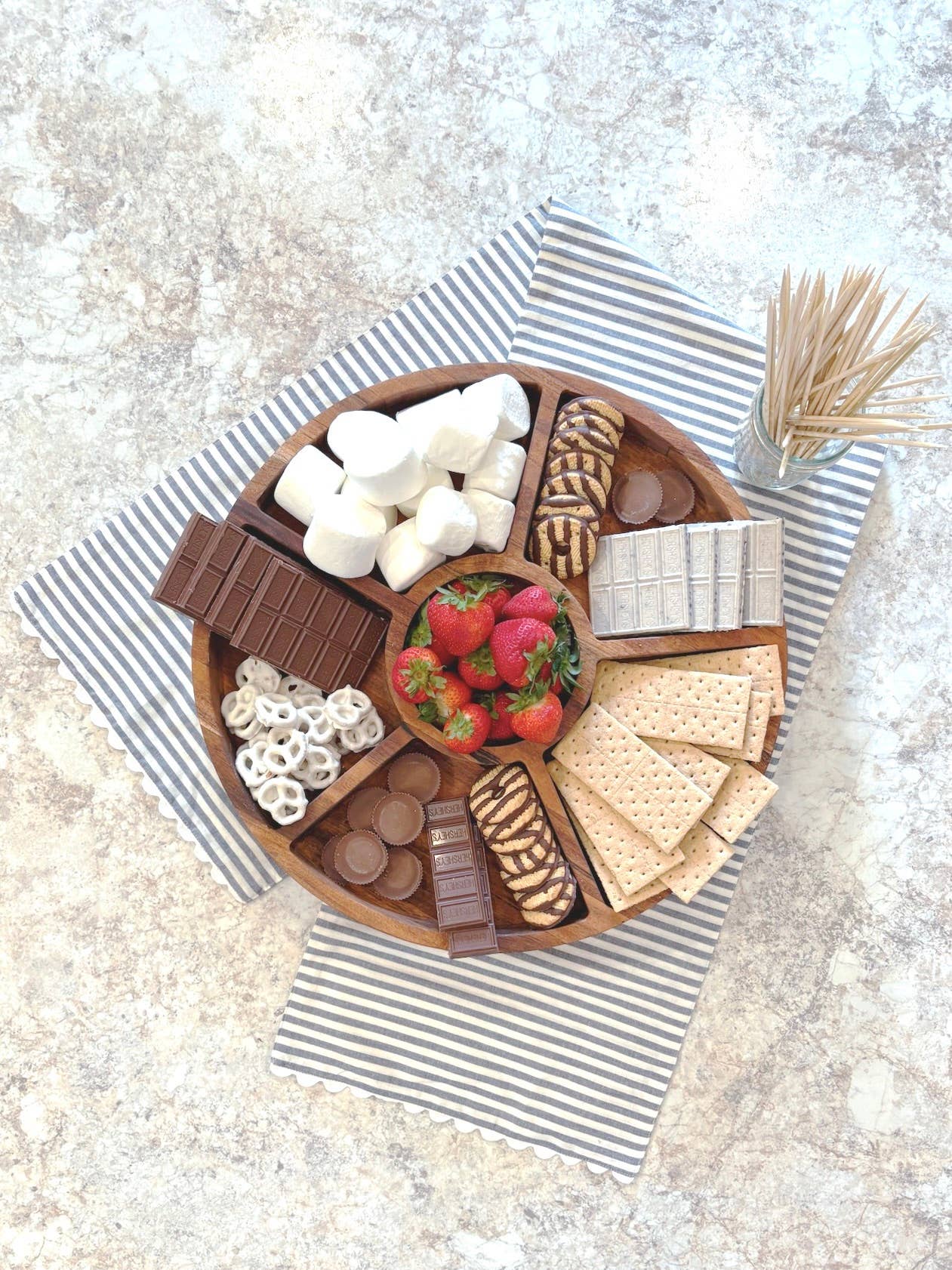 Large Divided Round Wood Tray