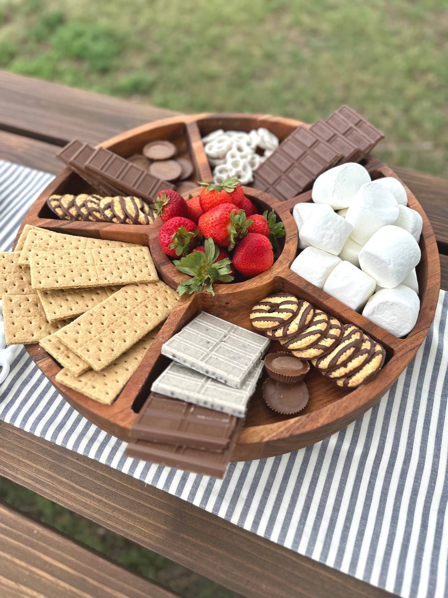 Large Divided Round Wood Tray