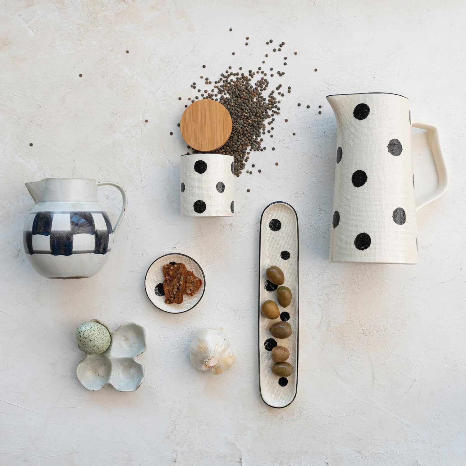 Hand-Painted Stoneware Dots Tray