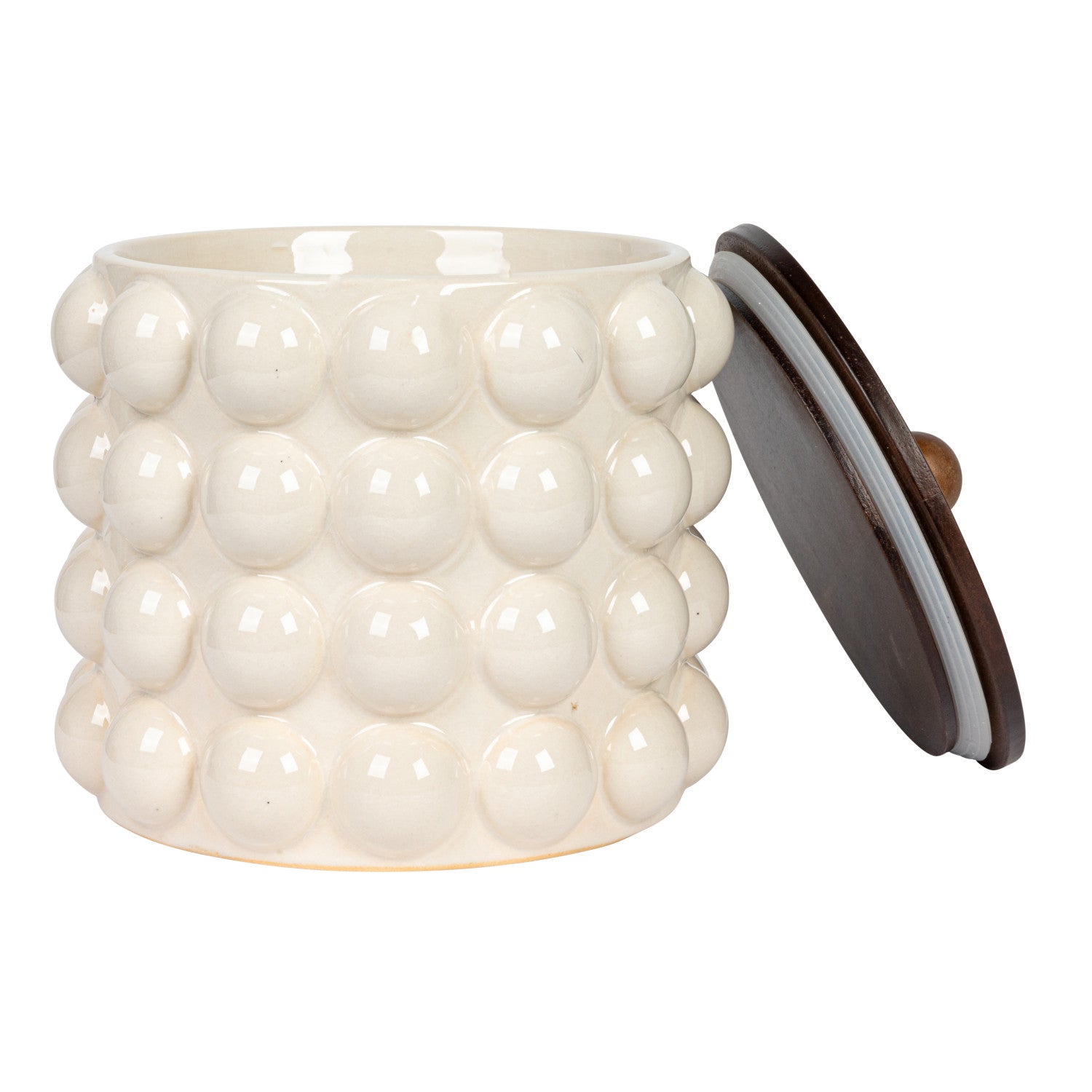 Stoneware Canister Raised Dots, Acacia Lid Large