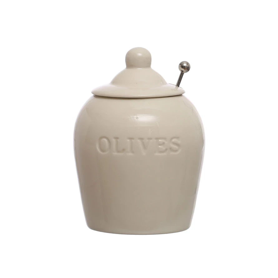 Stoneware Oliv Jar + Spoon