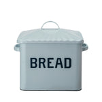 Enameled Metal Box w/ Lid & Handles "Bread", White & Blue