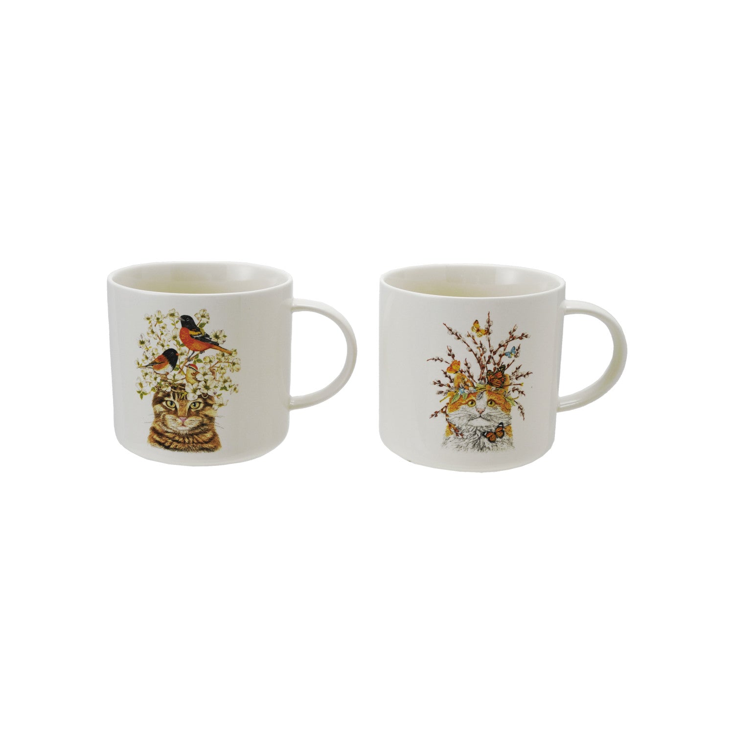 14 oz. Stoneware Mug with Cat & Flora/Fauna, 2 Styles ©