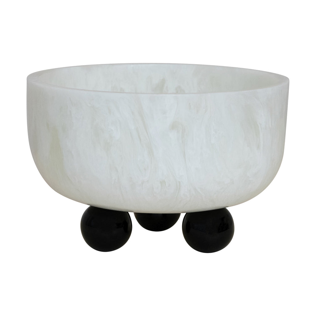 Marbled Resin Bowl w/ Ball Feet, White & Black (Each One Will Vary)