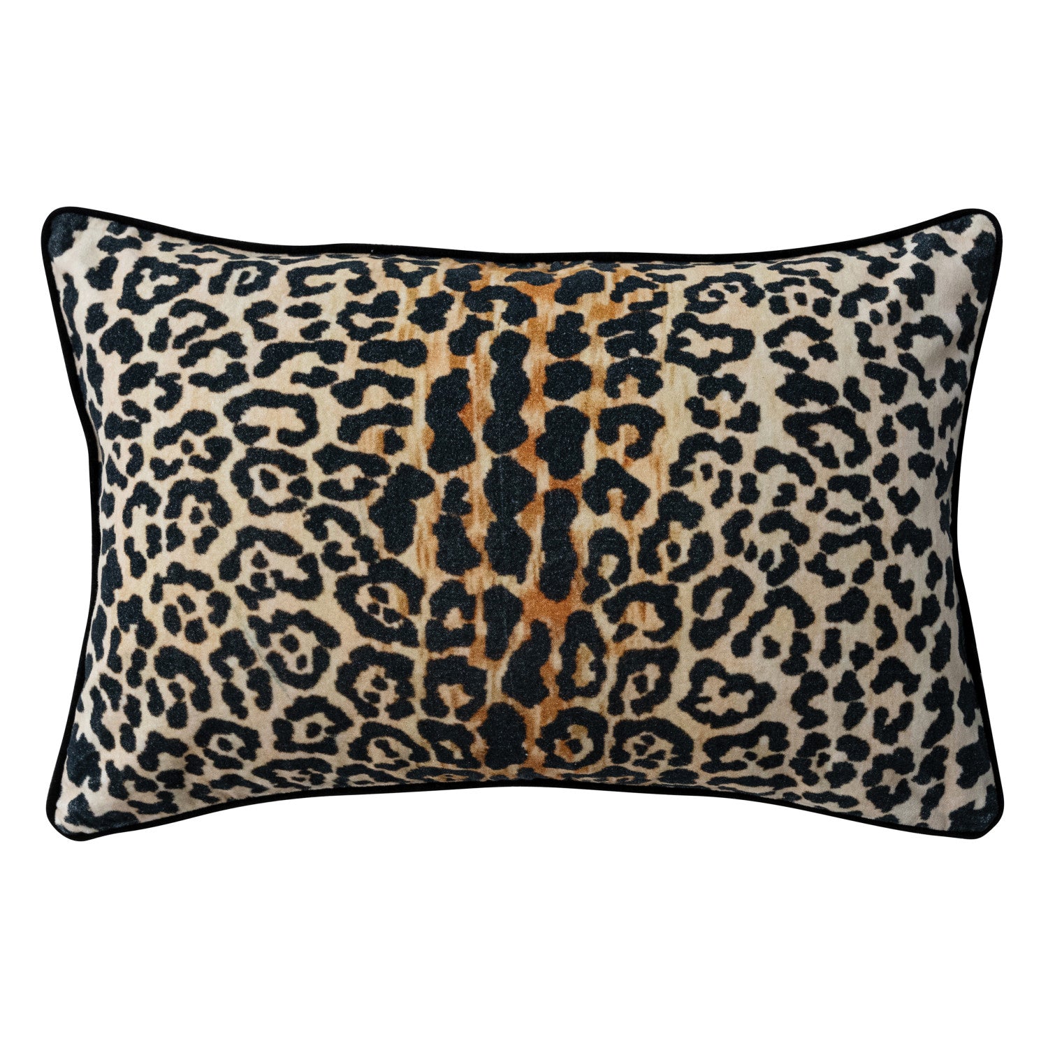 Cotton Velvet Printed Lumbar Pillow w/ Leopard Print & Piping