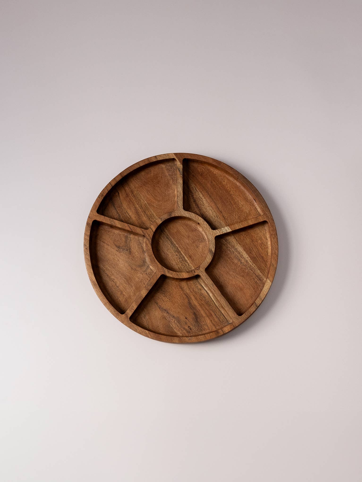 Small Divided Round Wood Tray