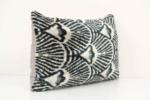 Geometric Design Ikat Velvet Pillow - Black Ethnic Silk