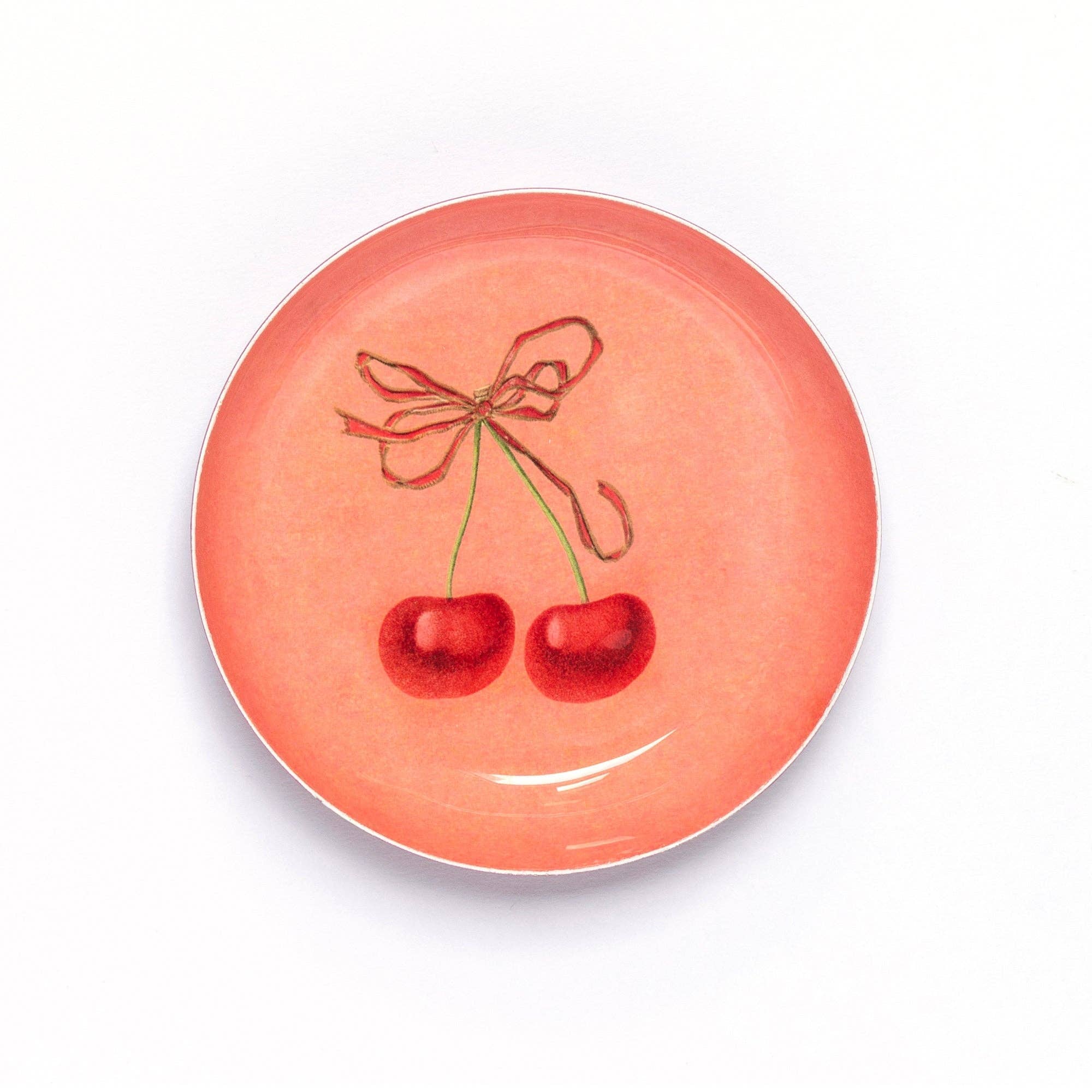 Round Enamel Tray, Cherries