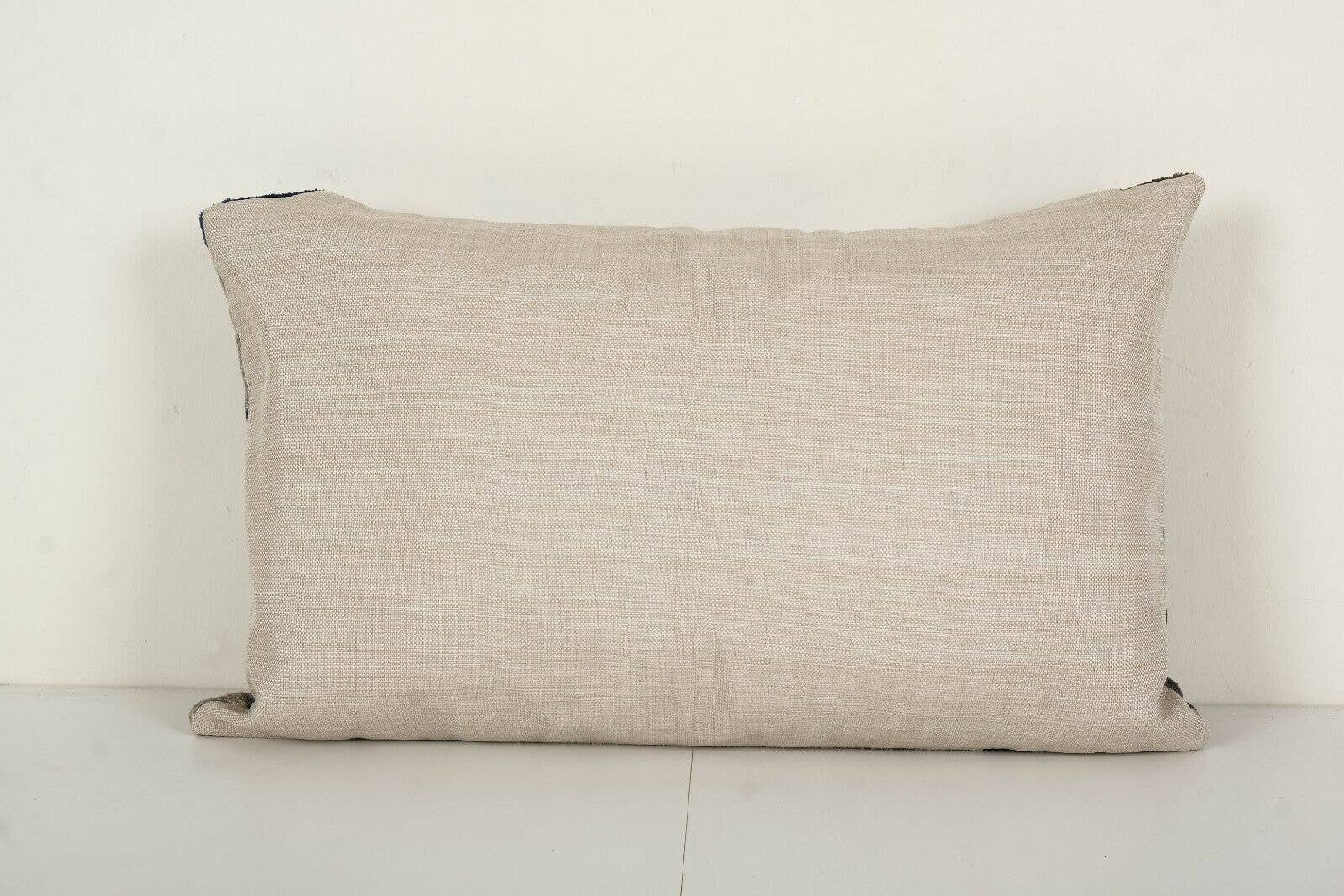 Geometric Ikat Velvet Lumbar Pillow, Hand Woven Diagonal