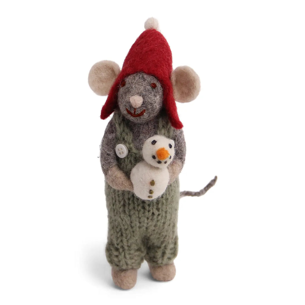 Small Grey Boy Mouse With Snowman