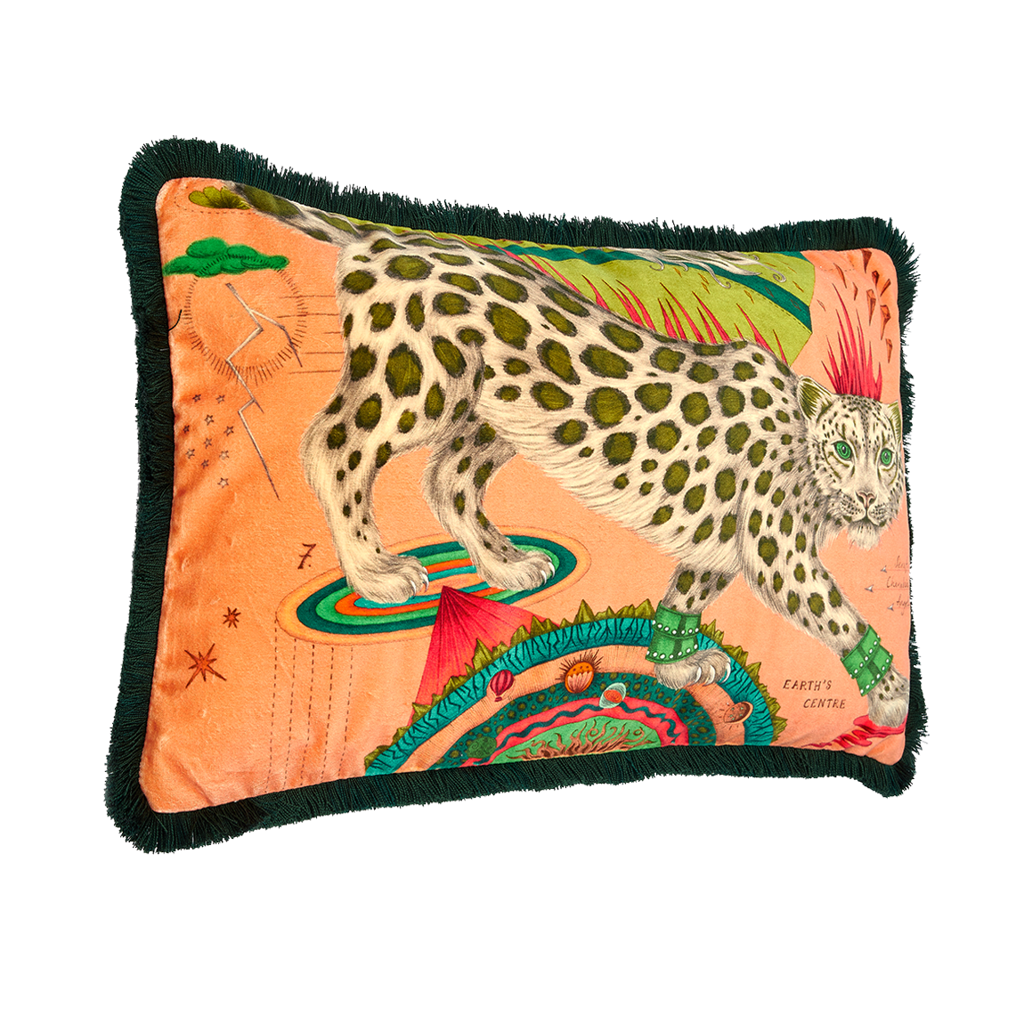 Snow Leopard Luxury Velvet Bolster Cushion: Blush