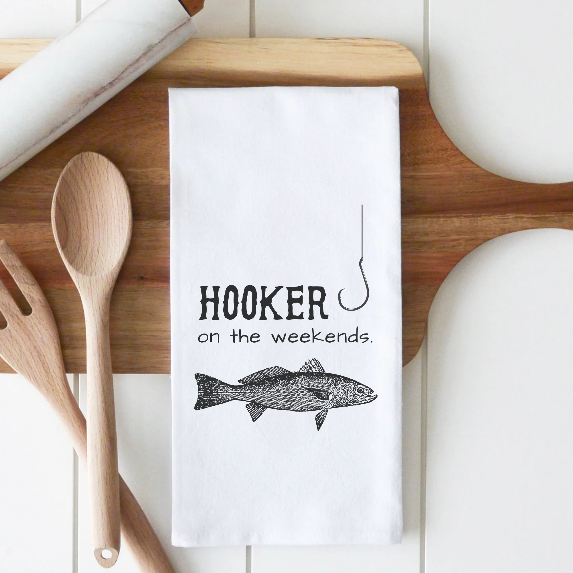 Hooker On The Weekend Tea Towel