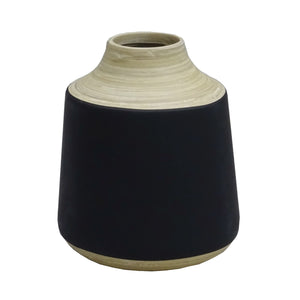 Pressed Matte Black Bamboo Vase, Small