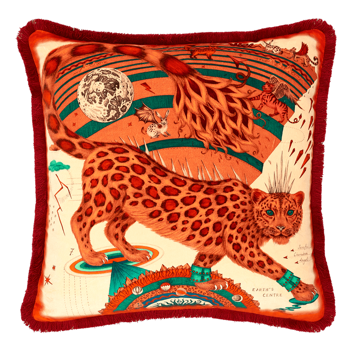 Snow Leopard Luxury Velvet Cushion: Flame