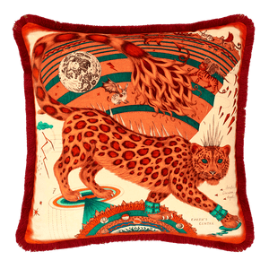 Snow Leopard Luxury Velvet Cushion: Flame