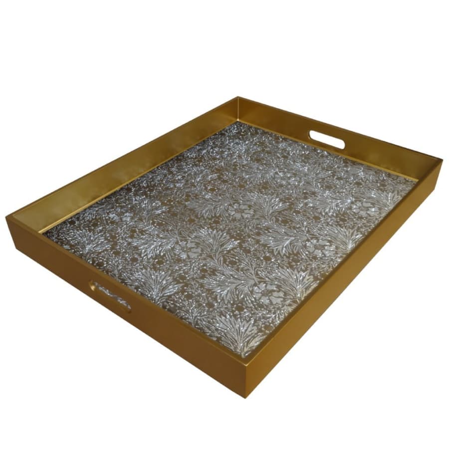 Painted Mirror Tray, Floral Gold & Silver