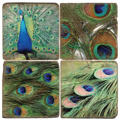 Peacock Feathers Tumbled Marble Coaster