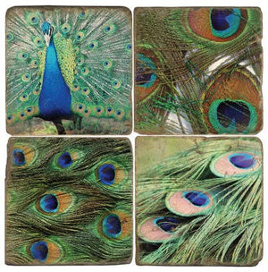 Peacock Feathers Tumbled Marble Coaster