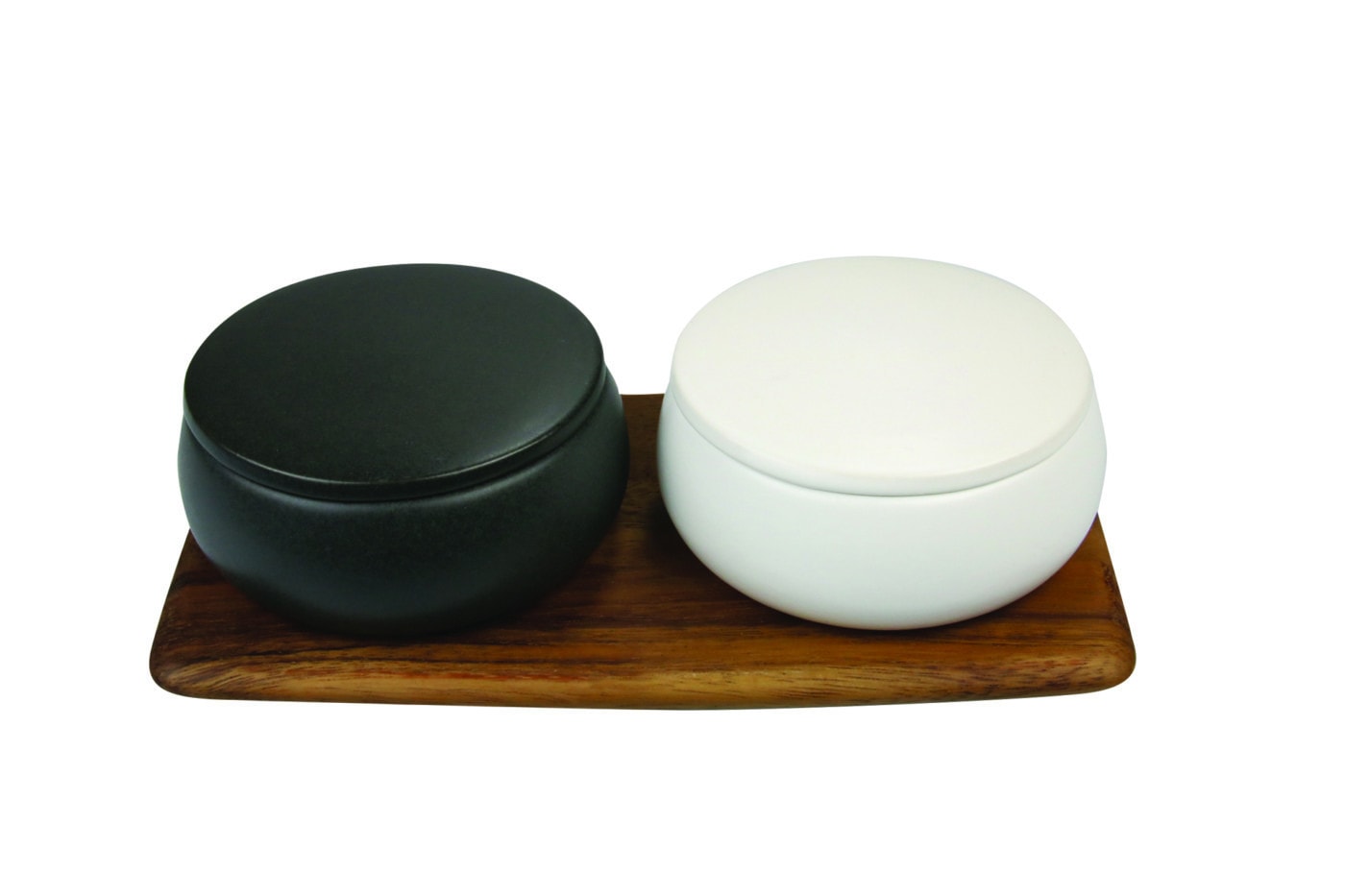 Stoneware Containers On Acacia Tray