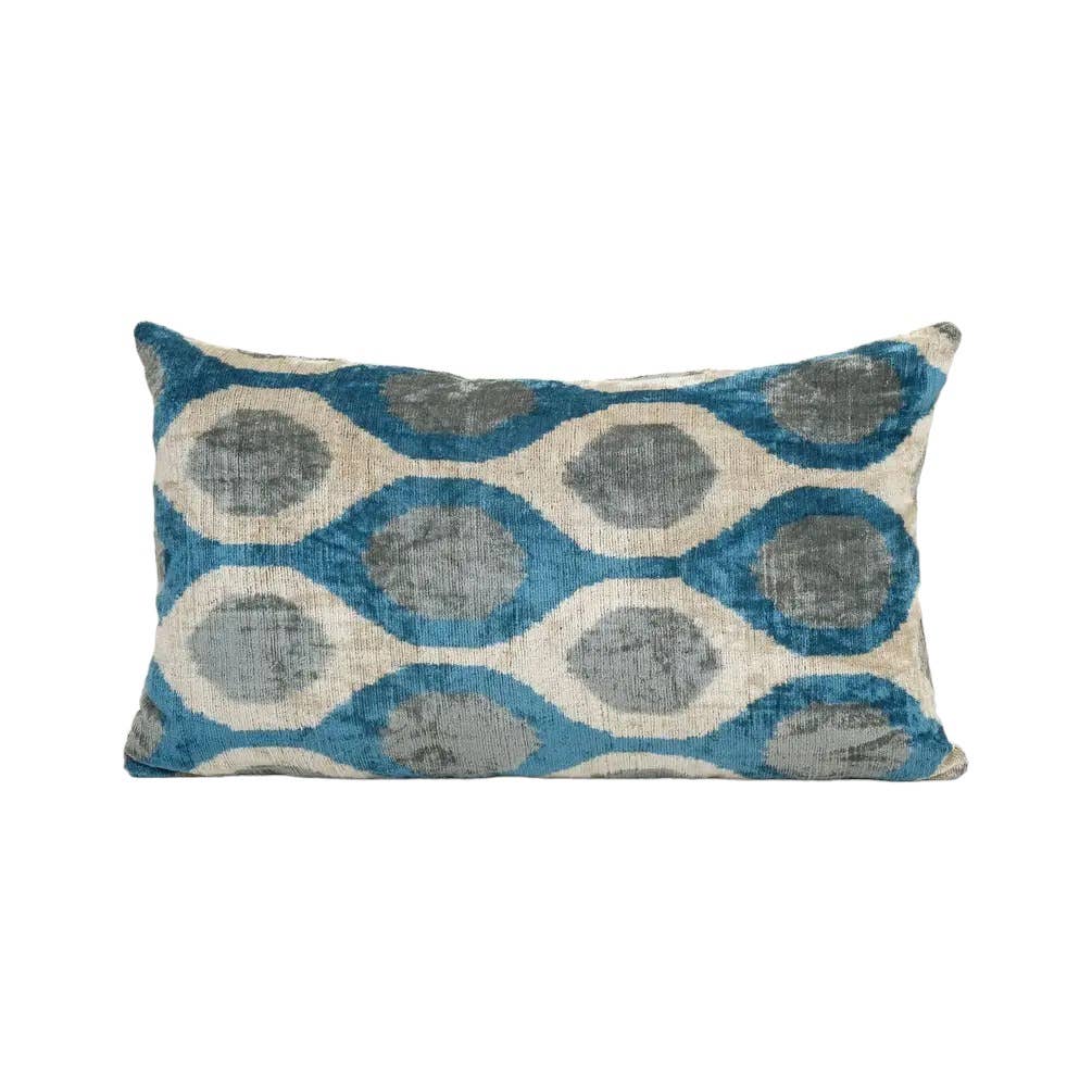 Ikat Blue Lumbar Pillow - Silk Ikat Velvet Pillow - Lumbar
