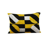 Hand Woven Velvet Ikat Lumbar Pillow Cover, Yellow Designer