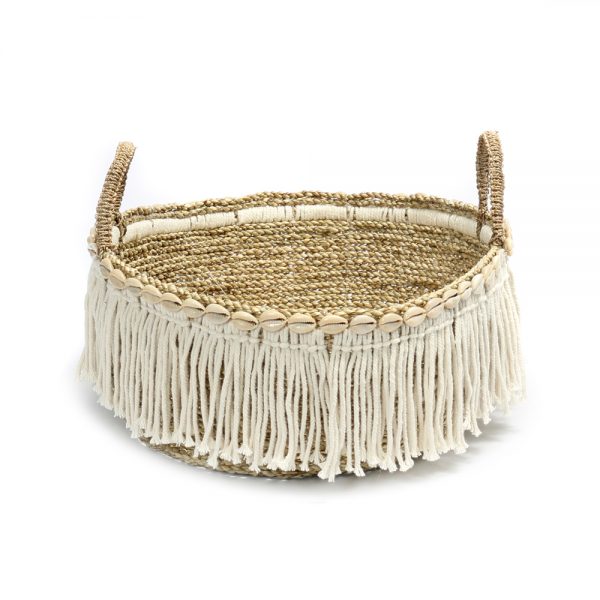 Boho Fringe Basket, White