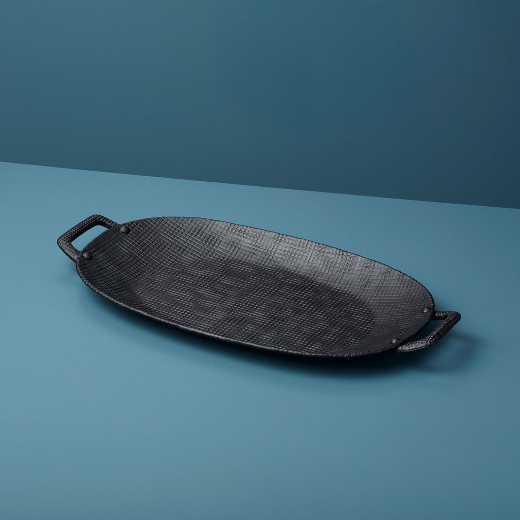 Black Crosshatch Aluminum Tray With Handles, Large
