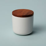 White Stoneware Container, Acacia Lid Small