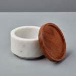 White Marble Spice Cellar, Wood Lid