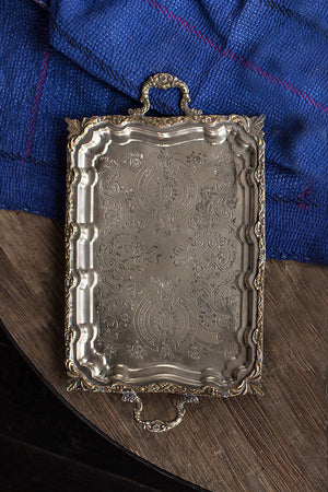 Vintage Rectangular Moroccan Tray, Silver