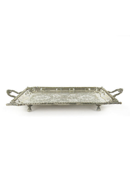 Vintage Rectangular Moroccan Tray, Silver