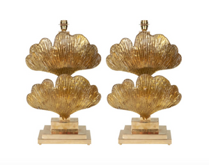 Murano Glass Ginko Leaf Lamps, Set of Two