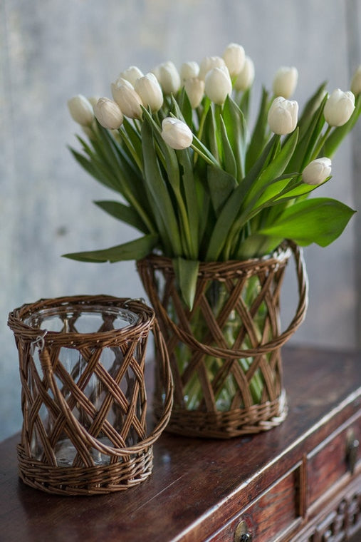 Glass + Wicker Hurricane/Vase