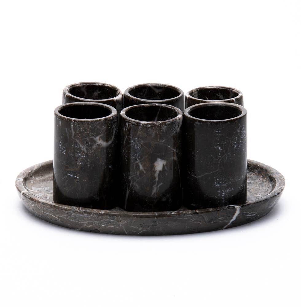 Black Marble Stone Shot Glasses, Set of Six