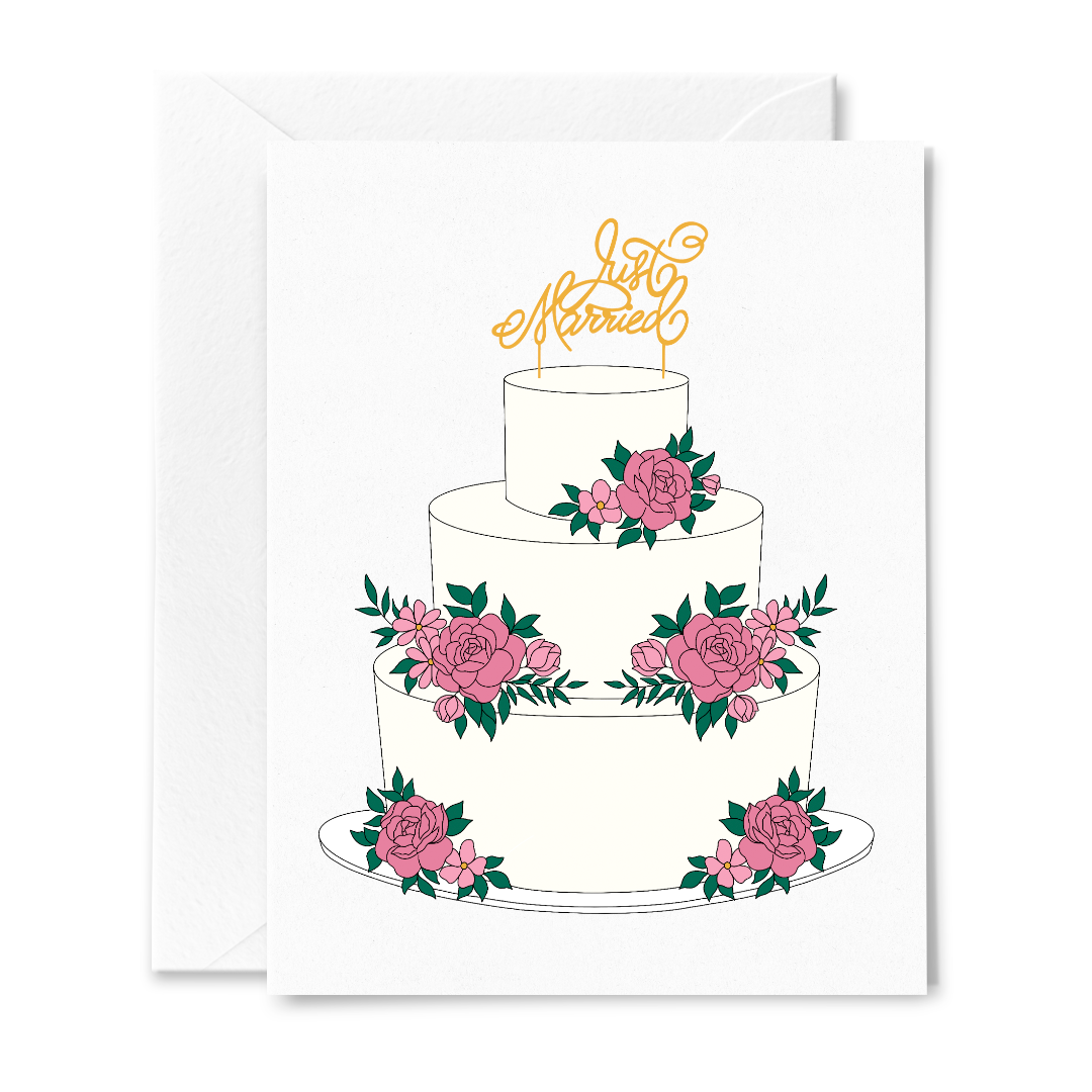 Just Married Wedding Cake Greeting Card